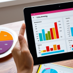 **

A person looking at a colorful dashboard on a tablet showing various graphs (bar, line, pie chart) representing sleep patterns, exercise activity, and food intake. The scene should evoke a feeling of empowerment and control over one's health and well-being through data visualization. The setting is a bright, modern Italian apartment.
**